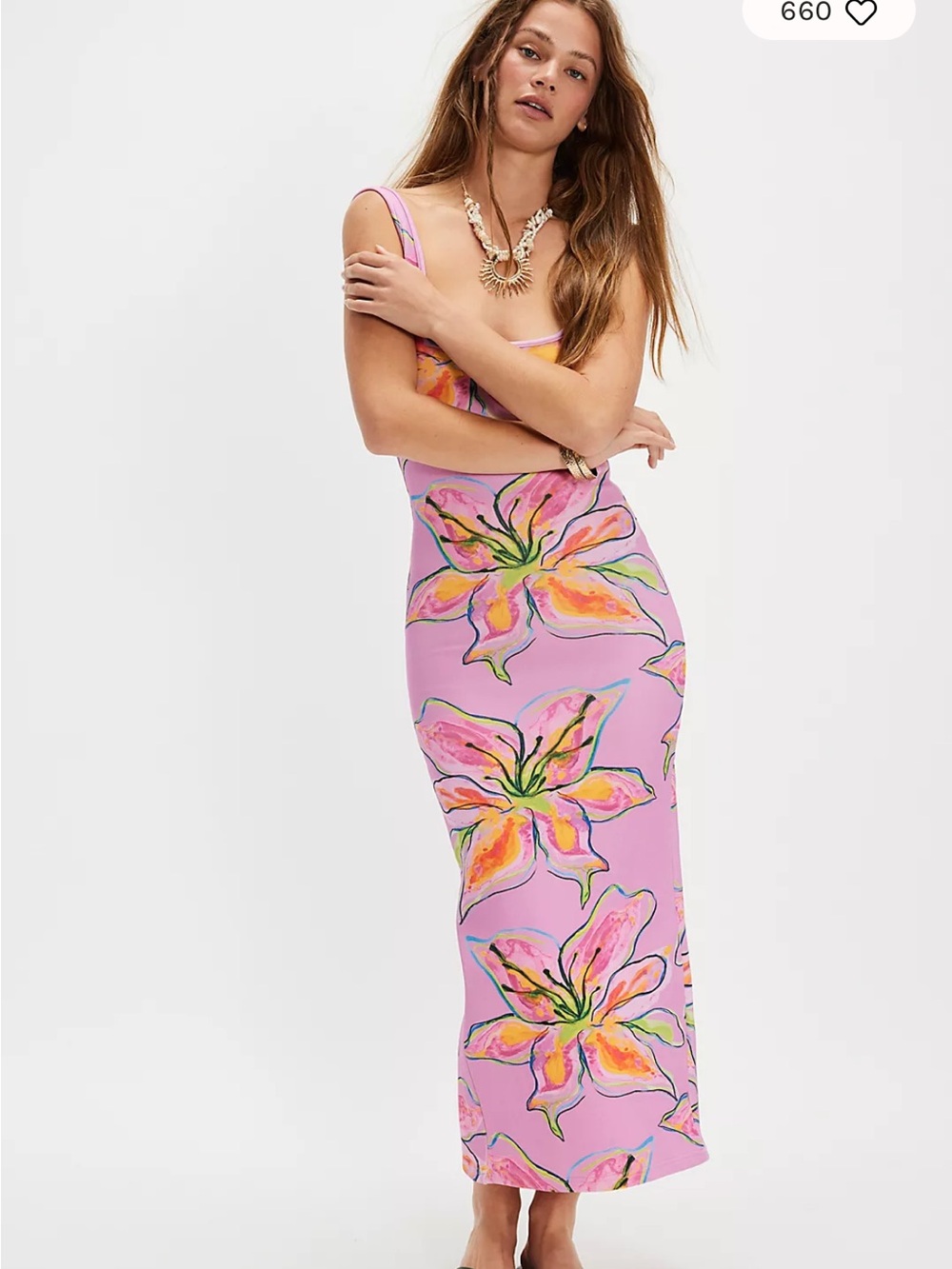 Free People Pink Floral Scoop Neck Dress - Picture 2 of 8